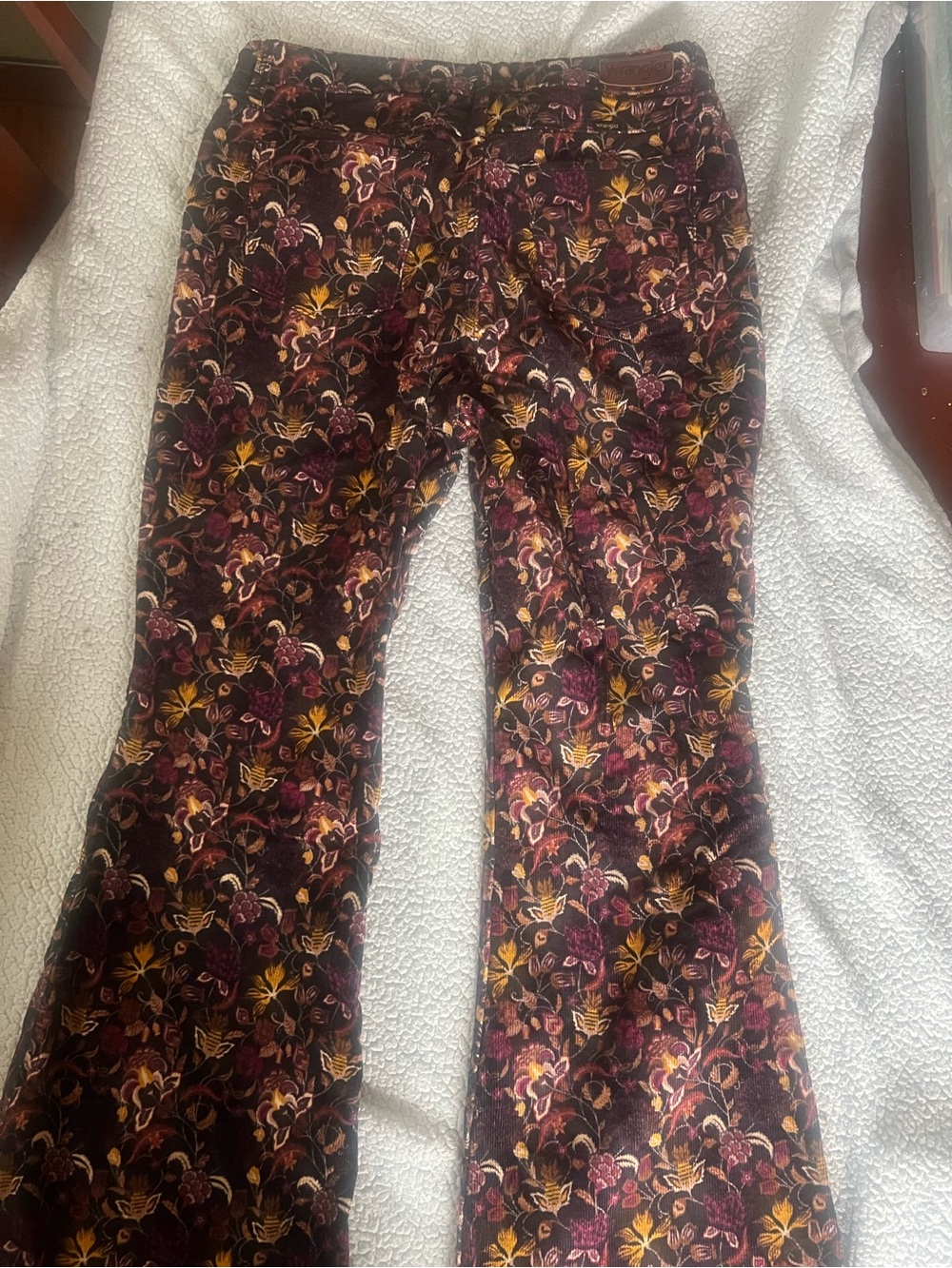 Wrangler Women’s Floral Corduroy Fierce Flare High Rise Pants, size 16.